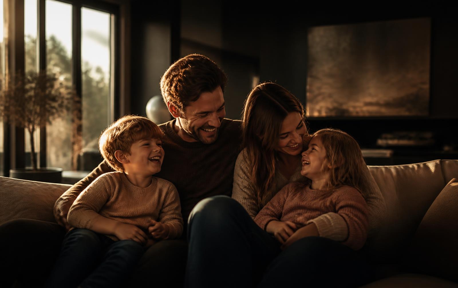 A family together at home, protected by life insurance coverage